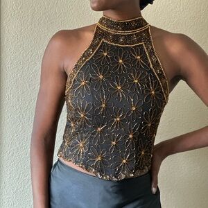 Mark & John by Gopal black and gold vintage beaded top